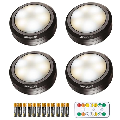 Puck Lights with Remote, Wireless LED Puck Light for Kitchen,Battery Operated Under Cabinet Lights, Under Counter Lighting Dimmable, Stick On Lights for Kitchen Shelf Counter Black (4pack) - color: Black, size: 4packs