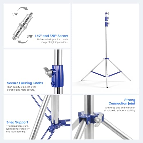 Heavy Duty Light Stand for Photography, 10.5ft/320cm Adjustable Tripod | Spring Cushioned Light Stand with 1/4" - 3/8" Screw, for Softbox, Ring Light, LED Panel, Cameras, 22lb Capacity, 2 Pack - size: 2 pack 10.5ft