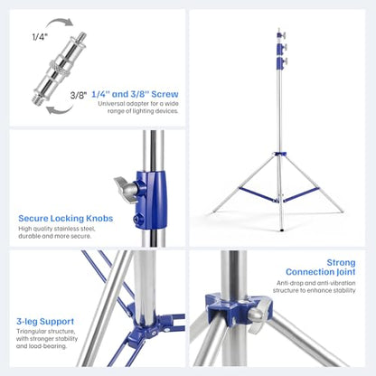 Heavy Duty Light Stand for Photography, 10.5ft/320cm Adjustable Tripod | Spring Cushioned Light Stand with 1/4" - 3/8" Screw, for Softbox, Ring Light, LED Panel, Cameras, 22lb Capacity - size: 1 pack 10.5ft
