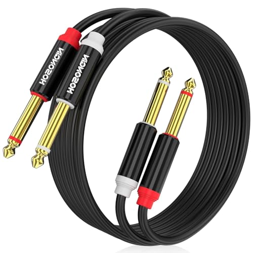 HOSONGIN Dual 1/4 inch TS to Dual 1/4 inch TS Stereo Interconnect Insert Cable, PVC Jacket Gold-Plated Plug Double Shielding Cable, 25 Feet - size: 25 Feet