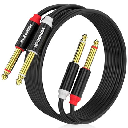 HOSONGIN Dual 1/4 inch TS to Dual 1/4 inch TS Stereo Interconnect Insert Cable, PVC Jacket Gold-Plated Plug Double Shielding Cable, 25 Feet - size: 25 Feet