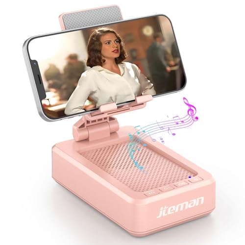 JTEMAN Bluetooth Speaker with Cell Phone Stand,Gifts for Men Tech Gadgets | Big Sound & Clear Bass, Wireless Audio Speaker Stand for iPhone/Android, Foldable Adjustable Phone Holder for Home Office - color: Pink