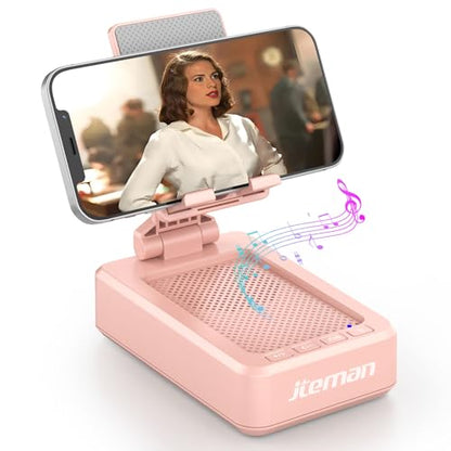 JTEMAN Bluetooth Speaker with Cell Phone Stand,Gifts for Men Tech Gadgets | Big Sound & Clear Bass, Wireless Audio Speaker Stand for iPhone/Android, Foldable Adjustable Phone Holder for Home Office - color: Pink