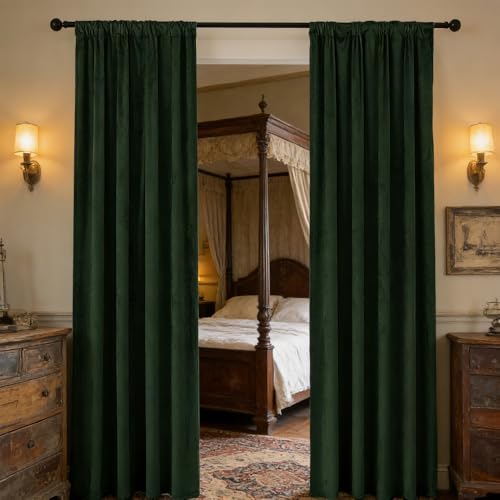 nanbowang Dark Green Velvet Curtains - 42 Inches Width 72 Inches Long Soft Curtain Rod Pocket Thermal Insulated Window Treatment for Bedroom 2 Panels - color: Dark Green, size: 42"W x 72"L (Pack of 2)