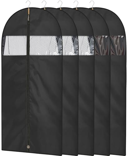 5 Pack - Moucas 50" Black Garment Bag, Mens Suit Bags for Closet Storage and Travel, Garment Bags for Hanging Clothes, Suit Cover Bags with Zipper for Coats, Dresses, Shirts - size: 50''- 5 Pack