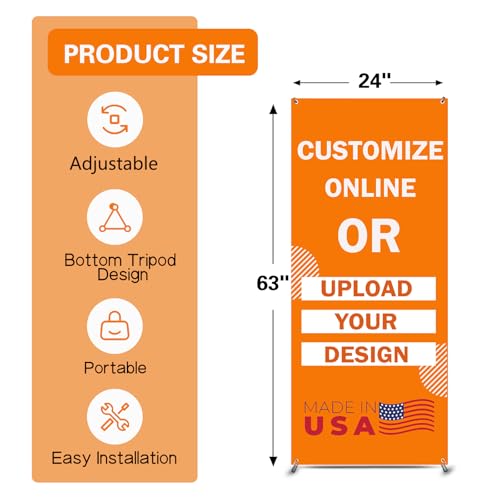 Custom banner 24"x63" including Adjustable X Banner Stand and Banner Printing with Travel Bag，Portable Retractable Banner for Exhibitions 、Advertising、 Events - size: 24"x63"