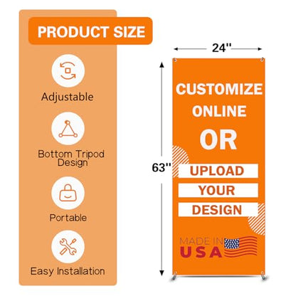 Custom banner 24"x63" including Adjustable X Banner Stand and Banner Printing with Travel Bag，Portable Retractable Banner for Exhibitions 、Advertising、 Events - size: 24"x63"