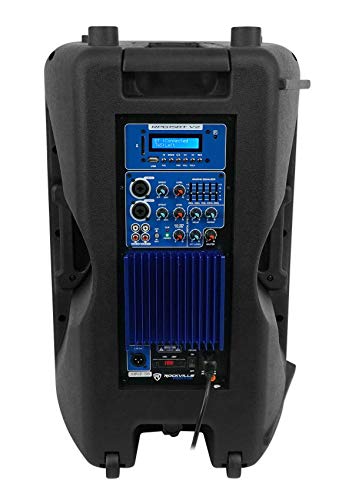 Rockville RPG15BT 15" Powered PA Speaker Pair with RPG15BT V2 Rolling Bags | 1000W Peak / 250W RMS, Bluetooth 5.0 TWS, USB/SD, 5-Band EQ, XLR/RCA, 2 Rolling Travel Bags with Wheels, 4-Items