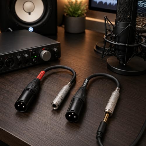 XLR Male to 1/4 Inch TRS Female Patch Cable 6 Inch 2-Pack | Balanced XLR to Quarter Inch Adapter | 20AWG OFC | Studio Mixer Audio Interface Microphone Guitar Amp PA System