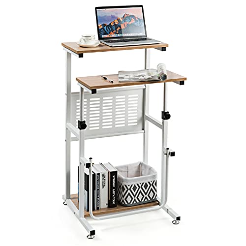 Computer Desk Laptop Notebook Workstation Lecterns Podiums Presentation Table Adjustable Desktop Height for Both Sitting and Standing Use Extra Storage Space with Bottom Shelf Ergonomic Footrest