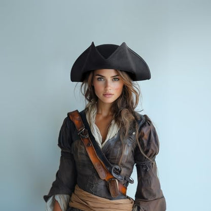 JPXH Pirate Hat for Women Colonial Tricon Hat Adult Halloween Costume Accessory