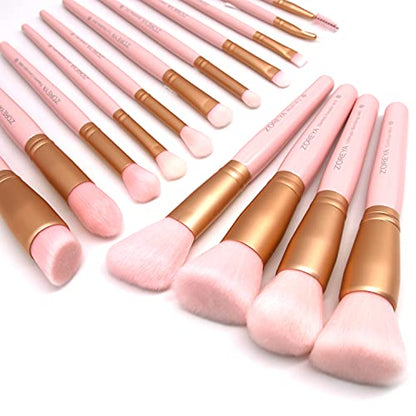 ZOREYA Makeup Brush Set - 15 Pcs Premium Synthetic Foundation Concealers Eye Shadows Make Up Brush,Eyeliner Brushes(Pink) - color: Pink