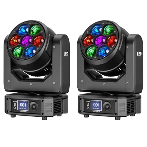 2PC Moving Head DJ Lights Mini 7 X 50W RGBW Beam and Wash Stage Lights Effect LED 4-in-1 Color Bee Eye Focus Light by DMX and Sound Activated Control for Disco Party Stage Lighting - color: 2