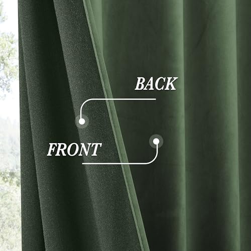 RYB HOME Army Green Velvet Curtains 90 inches for Bedroom Living Room - color: Army Green, size: 52"W x 90"L (Pack of 2)
