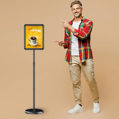 Adjustable Pedestal Floor Stand Sign Holder for 8.5*11 inches Poster or chalk board, Snap open frame,360° Rotation,Outdoor Indoor Standing Display Sign Holders for advertising ,Black | Snap open frame,360°Rotation,Outdoor Indoor Standing Display Sign Hold
