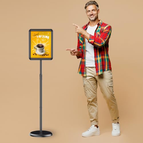 Adjustable Pedestal Floor Stand Sign Holder for 8.5 x 11 inches Poster, Snap open frame, Outdoor Indoor Standing Display Sign Holders. (2 Pack)