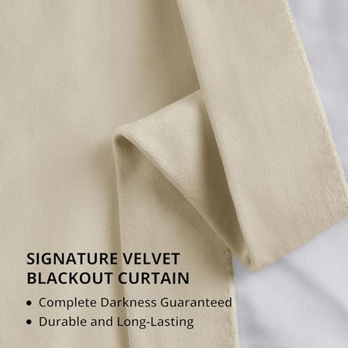 HPD Half Price Drapes Signature Grommet Blackout Velvet Curtains 84 Inches Long Heat & Full Light Blocking Blackout Curtains for Bedroom & Living Room (1 Panel), 50W x 84L, Ecru - color: Alabaster Beige, size: 50"W x 84"L (Pack of 1)