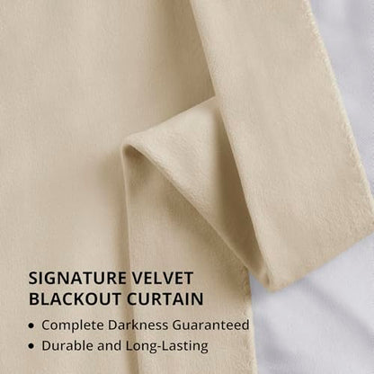 HPD Half Price Drapes Signature Grommet Blackout Velvet Curtains 84 Inches Long Heat & Full Light Blocking Blackout Curtains for Bedroom & Living Room (1 Panel), 50W x 84L, Ecru - color: Alabaster Beige, size: 50"W x 84"L (Pack of 1)