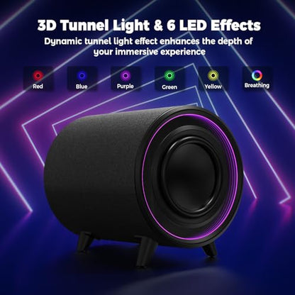 LITTOAK Powered Subwoofer, 100W Peak Sub with DSP, 6.5’’ Subs with Infinity Mirror - 3D Tunnel Light, 6 LED Home Theater Subwoofers, 40Hz-250Hz, Class-D Amp, Low Pass dial, Phase Switch