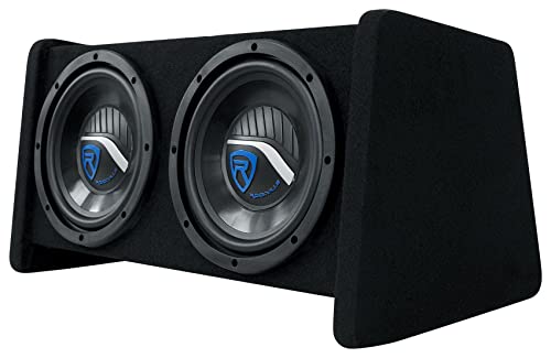 Rockville RV208P Dual 8" Car Audio Subwoofers in Vented Enclosure Box | 800W Peak/400W RMS, 4 Ohm, Gold-Plated Terminals, Ported MDF Cabinet, 15° Angled, Polypropylene Cone, Tweed Carpet - style: Dual 8"