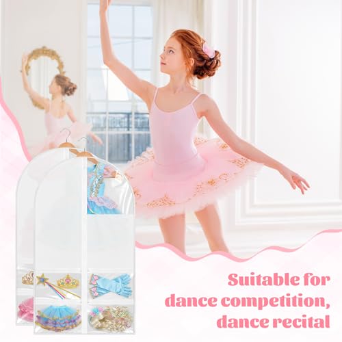 12 Pack Garment Bags for Dance Costumes, 40" Kids Clear Garment Bags for Hanging Clothes with 4 Zipper Pocket, Dance Competition Must Haves for Dance Competition, Travel, Closet Storage