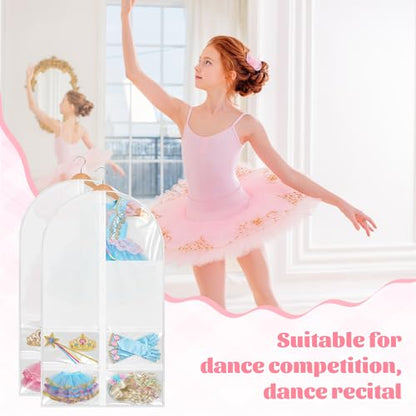 12 Pack Garment Bags for Dance Costumes, 40" Kids Clear Garment Bags for Hanging Clothes with 4 Zipper Pocket, Dance Competition Must Haves for Dance Competition, Travel, Closet Storage