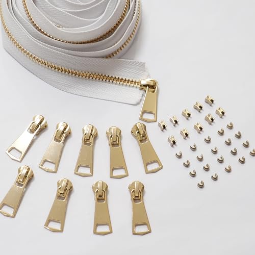 #5 White Gold Teeth Zipper by the Yard 5 Yard Kit (White/Gold Teeth) - color: White/Gold Teeth