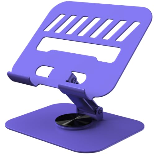 Metal Tablet Stand Holder Adjustable for iPad Kindle Tab, Purple | 360° Rotation, Stability Base, Fully-Fold, Compatible with 4-13" Tablet, iPad Pro/Air 11” 13”, Kindle 11, Galaxy Tab S11 A11 - color: Purple