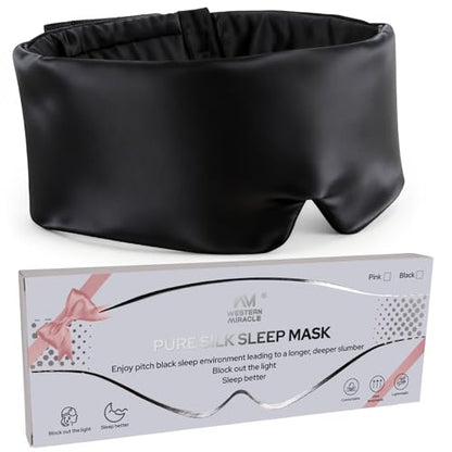 Silk Sleep Mask – 100% Mulberry Silk Eye Mask for Sleeping | Soft Slip Feel, Adjustable Headband, Blackout for Side Sleepers, Men & Women - color: Silk Black
