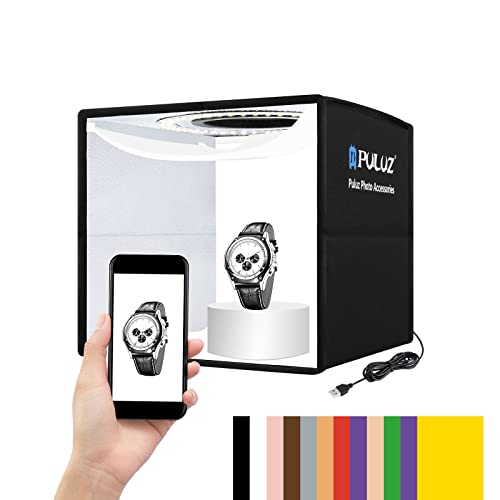 PULUZ 10x10 Photo Light Box, Product Photography Studio CRI95+ 104PCS LED | 10 inch Folding Portable Mini lightbox, Adjustable Brightness, 12 Backgrounds for Watches, Jewelry, Crafts and Small Items - size: 10 Inch