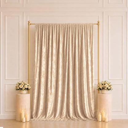 Efavormart Beige Premium Crushed Velvet Backdrop Curtain 5ft x 10ft – Event Drape Panel & Photo Booth Background with Rod Pocket, 70% Blackout - color: Beige, size: 5ft x 10ft