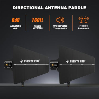 Phenyx Pro PAS-225X UHF Wireless Antenna Distribution System Bundle, Active Directional Receivers w/ 8 Outputs + 2 Cascade Ports, 160ft Long Coverage, Wireless Mic Antenna for Stages and Live Shows