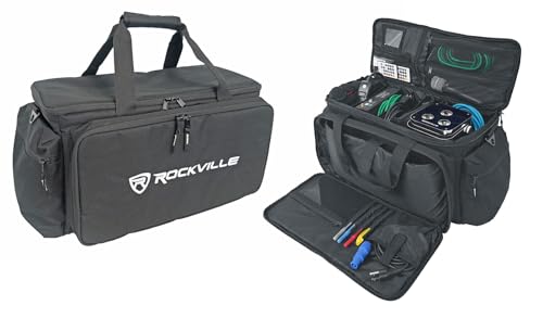 Rockville UT-BAG10 DJ Utility/Cable Bag, 10 Compartments, Padded Straps, Water-Resistant, Lockable Zippers, Perfect for DJs, Events, Gear & Cables