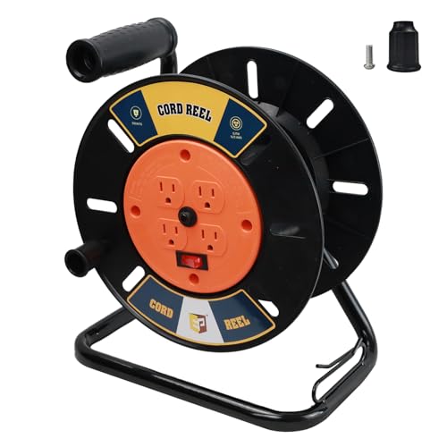 EP Extension Cord Storage Reel with 4-Grounded Outlets, Orange - color: Orange