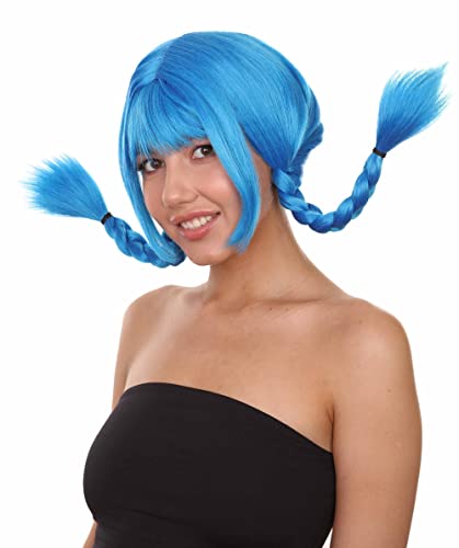 HPO Bavarian Double Braided Wig, Breathable Capless Cap, Premium Handcrafted Wig, Designed for comfort fit, flame retardent synthetic fiber (Blue) - color: Blue
