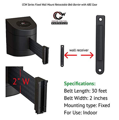 Crowd Control Warehouse - CCW Series WMB-230 Fixed Wall Mount Retractable Belt Barrier - 30 Foot Belt, Light Grey Belt with Yellow ABS Case - color: Light Grey, size: Yellow