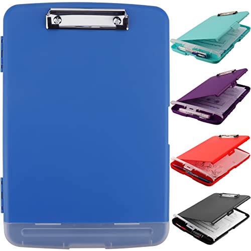 Clipboard with Storage, A4 Binder Nursing Clipboards with Pen Holder, Heavy Duty Storage Clipboards with Low Profile Clip, Clipboard Folder Side-Opening, Smooth Writing Clip Board (Blue) - color: Blue