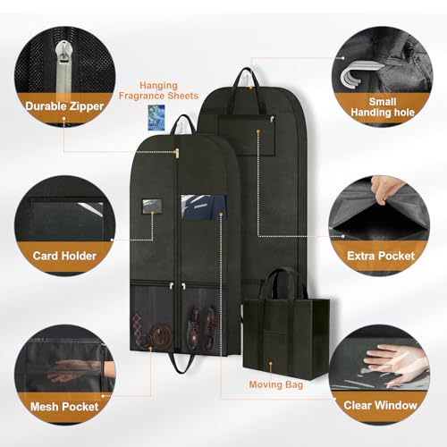 Long Garment Bag 60'' for Womens Dress Long Gowns Hanging Clothes | Dress Bags for Gowns Long Womens Coat,Suit Bag Clothes Cover with Handles Pockets and Zipper for Closet Storage Travel Black - size: 60" 1PK