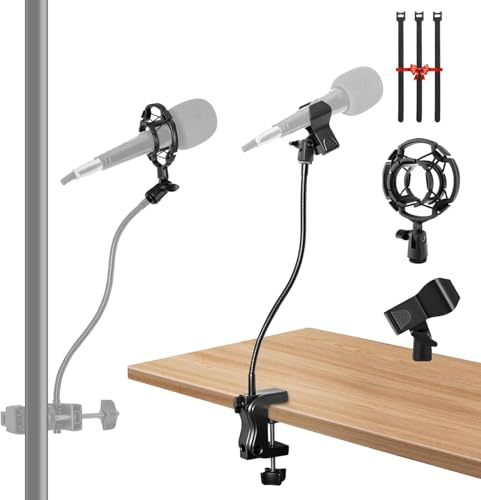2-in-1 Podium Microphone Holder & Mic Holder -13.78" Flexible Gooseneck Desktop Mic Stands Holder for Lectern Podium Podcast Meetings Lectures Pulpit Streaming Gaming Studio (Upgrade) - color: Wall & Desk Clamp