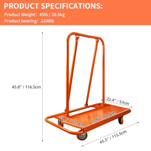 Heavy Duty Drywall Sheet Cart, 2200LBS Load Capacity Steel Panel Dolly with 4 Swivel Casters Wheel, Powder Coated Rust Resistant, Multi-Purpose Cart for Moving Various Panels