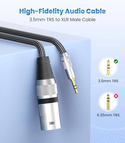 Tisino Male XLR to 3.5mm TRS Mini Jack Unbalanced Microphone Cable, 3.3 FT | 1/8" to XLR Male Adapter Cord for Laptop/PC/Mixer/Speaker, Unbalanced 3.5mm Jack to XLR Gold-Plated Shielded Wire - size: 3.3 feet