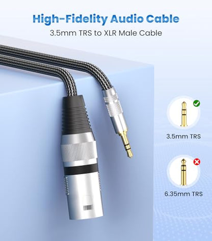 Tisino Male XLR to 3.5mm TRS Mini Jack Unbalanced Microphone Cable, 3.3 FT | 1/8" to XLR Male Adapter Cord for Laptop/PC/Mixer/Speaker, Unbalanced 3.5mm Jack to XLR Gold-Plated Shielded Wire - size: 3.3 feet