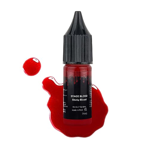 Mysense Halloween Fake Blood Makeup Washable,Realistic Stage Blood for Mouth Teeth Nosebleed Eye Blood Drops,Vampire Zombie Monster Costume SFX Makeup,Bright,0.27oz(8ml) - color: Sticky Blood - Bright - 0.27oz