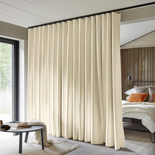 MaKefeile Room Divider Curtains Total Blackout Privacy Curtain Panel Room Thermal Insulated Noise Reduction Curtains for Bedroom Window Living Room Ceiling Track Curtain W 12.5 ft × H 8ft Beige - color: Beige, size: 150"W x 96"L (Pack of 1)