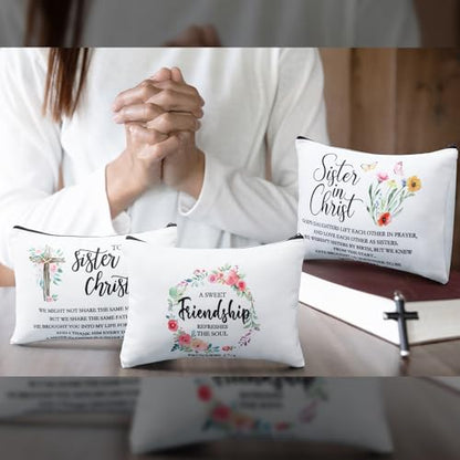 Reginary 12 Pieces Sisters in Christ Makeup Bags Christian Gifts for Women Christian Secret Sister Cosmetic Bags Inspirational Religious Valentine Mother's Day Birthday Gift for Best Friends - style: Sisters in Christ