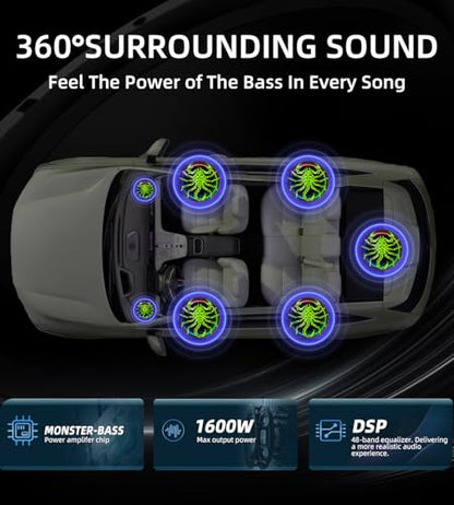 2026 Upgraded 10" 1600W Slim Under Seat Car Subwoofer with Built-in Amp & LED Ambient Lights - Low Profile Bass Sub for Car Audio Individual Controls (LPF/Gain/Bass Boost) High Output Distortion-Free - color: Green XZ