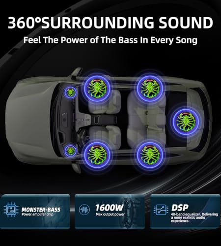 2026 Upgraded 10" 1600W Slim Under Seat Car Subwoofer with Built-in Amp & LED Ambient Lights - Low Profile Bass Sub for Car Audio Individual Controls (LPF/Gain/Bass Boost) High Output Distortion-Free - color: Green XZ