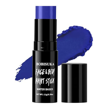 BOBISUKA Blue Face Paint Stick, Highly Pigmented Full Coverage Washable Cream Face & Body Paint for Halloween Avatar Mystique Alien Fantasy Cosplay SFX Makeup, Sports Eye Black Looks & Costume Party - color: Blue