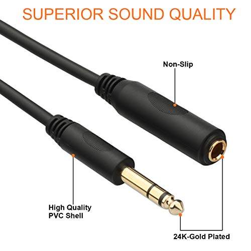 Tisino 1/4" TRS Extension Cable, 1/4" Headphone Cord Extender, 10 FT | 6.35mm Headphone Extension Cable for Guitar, Amp, Speaker, Gold-Plated 1/4" TRS Male to Female Quarter Inch Audio Jack Cord - size: 10 feet
