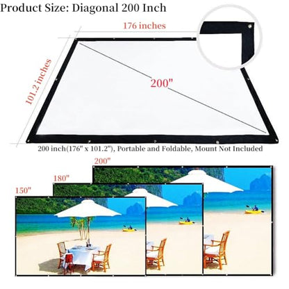200 Inch 16:9 Foldable Big Size Portable Projector Screen Outdoor | Thick Canvas, Diagonal 200 Inches,HD Large Movie Projection Screen for Home Theater/Office Presentation/Outside Camping Party - size: 200 Inch